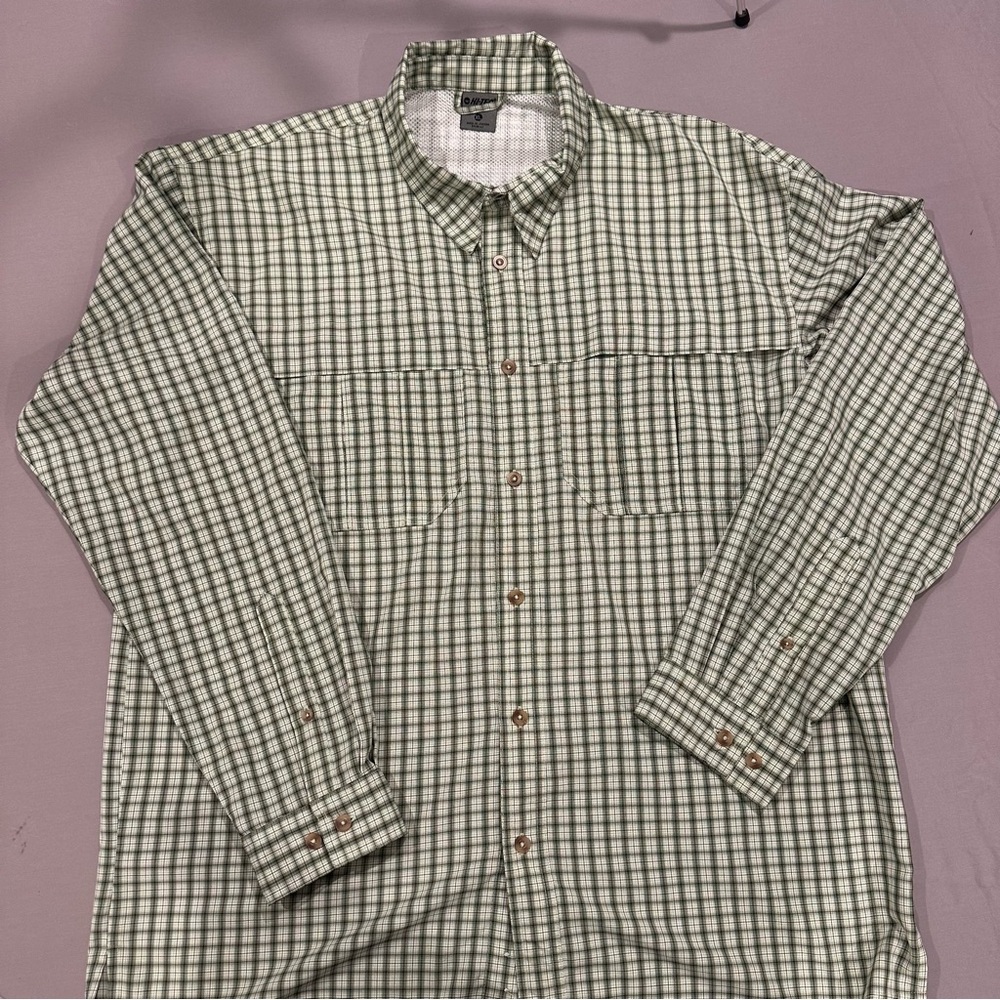 Hi-Tec Long Sleeve ButtonUp Shirt Men XL Pockets Vented Polyester Fishing Hiking